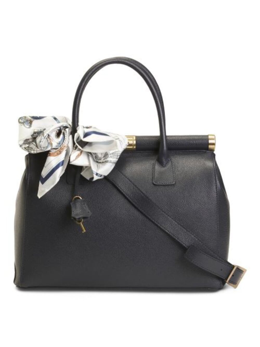 VIOLA CASTELLANI Made In Italy Leather Frame Top Handbag With Detachable Scarf